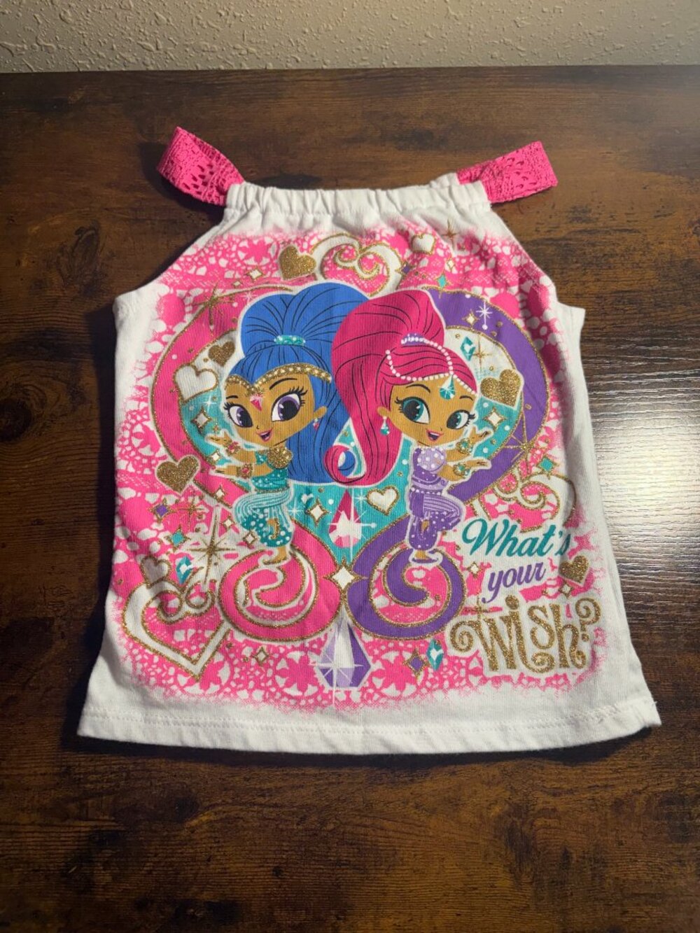 Nickelodeon Shimmer and Shine Girls Pink Glitter Graphic Tank Top